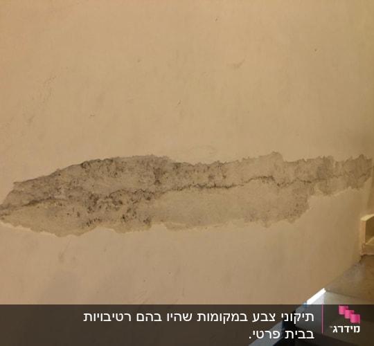 קיר עם קילוף צבע ותיקון טיח